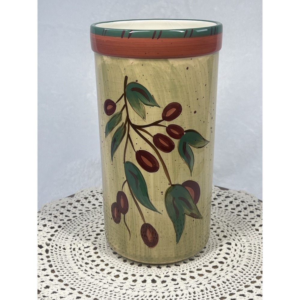 Ceramic Wine Cooler Utensil Holder Olive Branch Tuscany Kitchen Crock